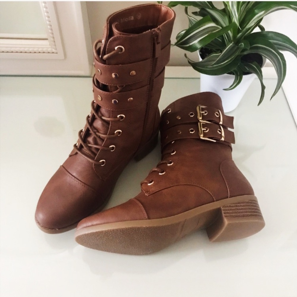 Top Moda Dual Buckle Combat Boot